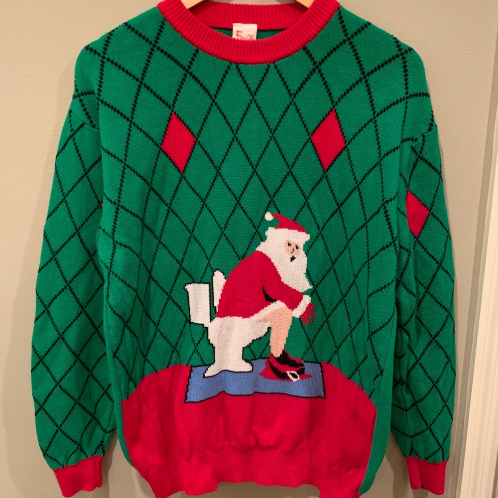 🎄🎄🎄 Best Ugly Christmas Sweater - Santa Clause on Toilet - Funny/Ugly 🎄🎄🎄